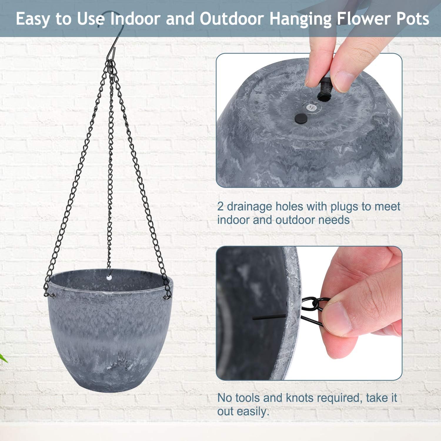 UPMCT Hanging Planters for Outdoor Indoor, 8 Inch Hanging Flower Pots Planter Basket with Drain Hole and Plugs Modern Decorative Plant Containers, Gray Blue: Garden & Outdoor