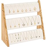 Yoimori Necklace Holder, 3 Tier Necklace Organizer Stand with White Velvet, Wood Necklace Display Stands for Selling, Jewelry Display Stand for 72 Necklaces Bracelets (Brown)