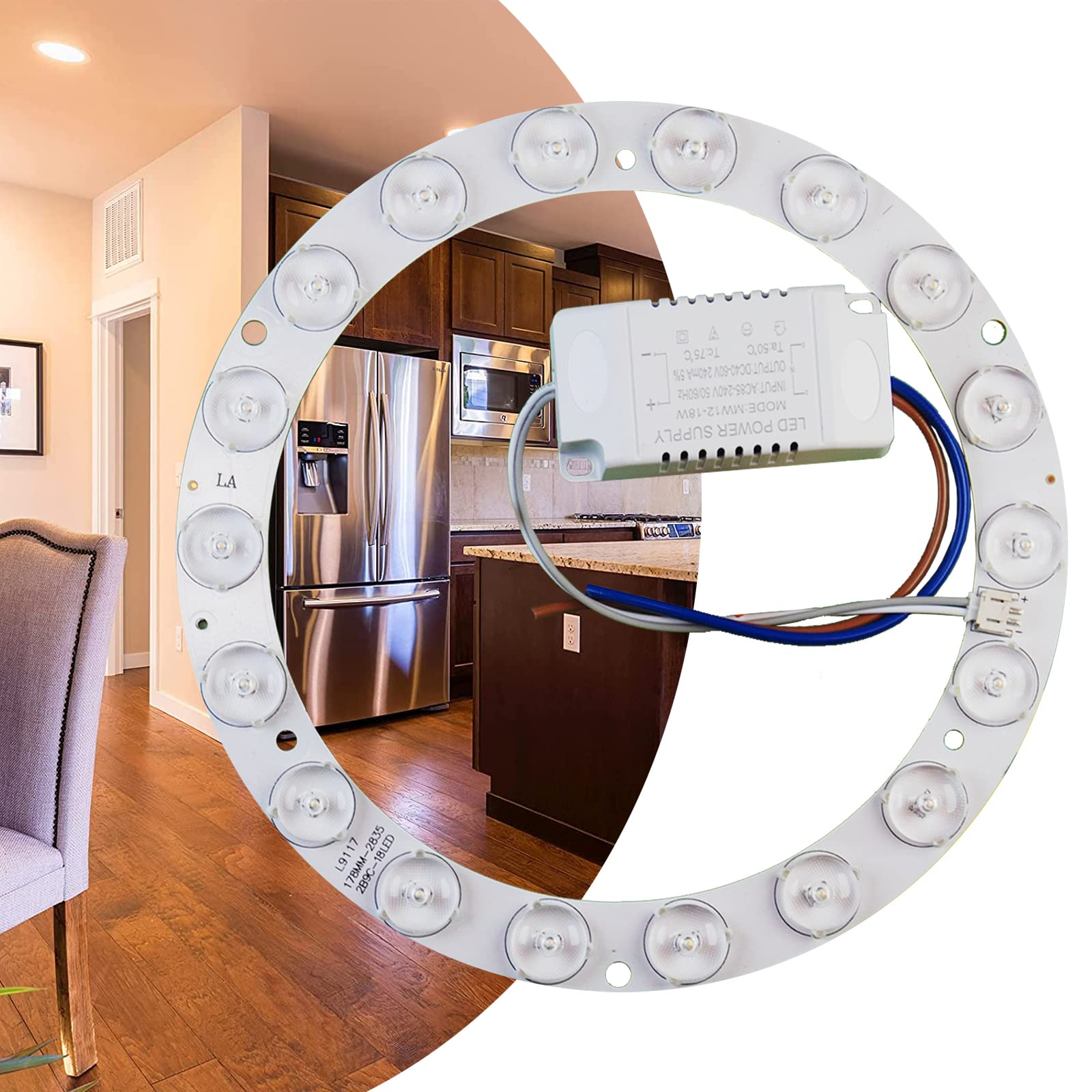 Photo 1 of 18W LED Ring Circle Light Panel Replacement Kit for Flush Mount Ceiling Fan Light,Retrofit LED Light Engine, 4500K Natural Light