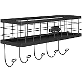 Spectrum Diversified Vintage Wall Mount Entryway or Office Basket Organizer & Hook Station, 5-Hook, Black