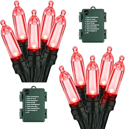 Amazon Com Brizlabs Battery Christmas Lights 17 94ft 50 Led Red Christmas Lights Green Wire Christmas String Light Indoor Outdoor 8 Modes Decorative Holiday Light For Xmas Tree Wreath Wedding 2 Sets Garden Outdoor