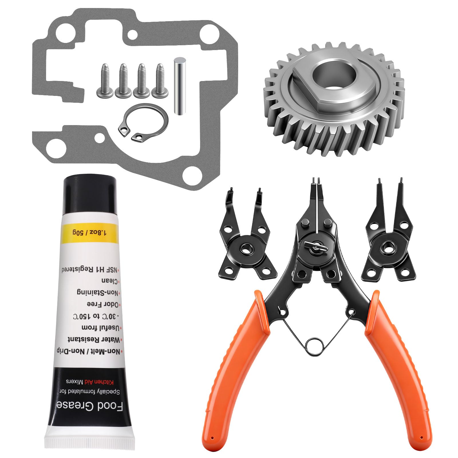 Photo 1 of 1x W11086780 Worm Gear & 1x 9709511 Gasket Kit Compatible With Whirlpo-ol/Kitchen Aid 5QT & 6QT Stand Mixer with Worm Gear Replace WP9706529, EA774065, 1094120 Models (1x Food Grade Grease)