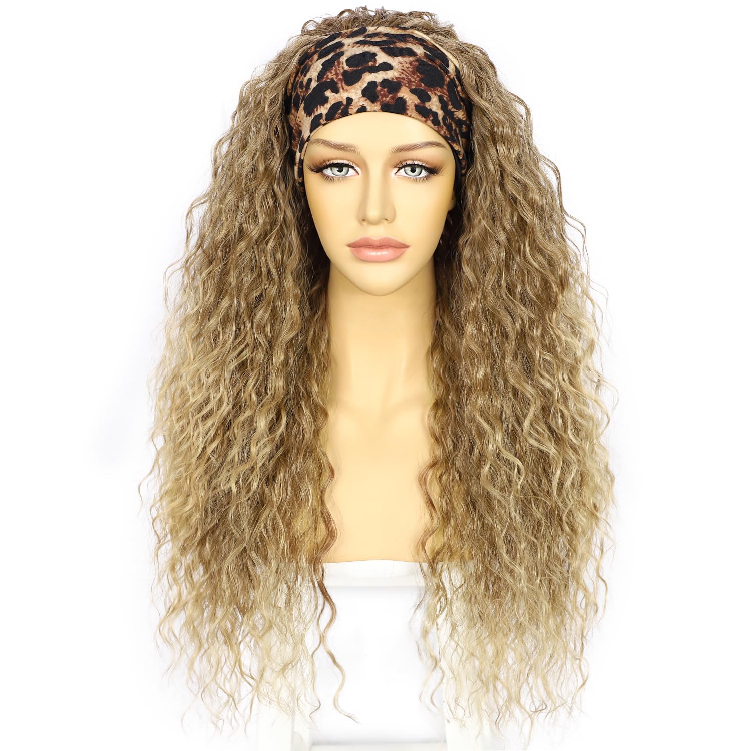 Sapphirewigs Blonde Curly Headband Wig Synthetic Hair Ombre Loose Water Wave Headband Wigs for Women Glueless 150% Density 26 inch โ image 1