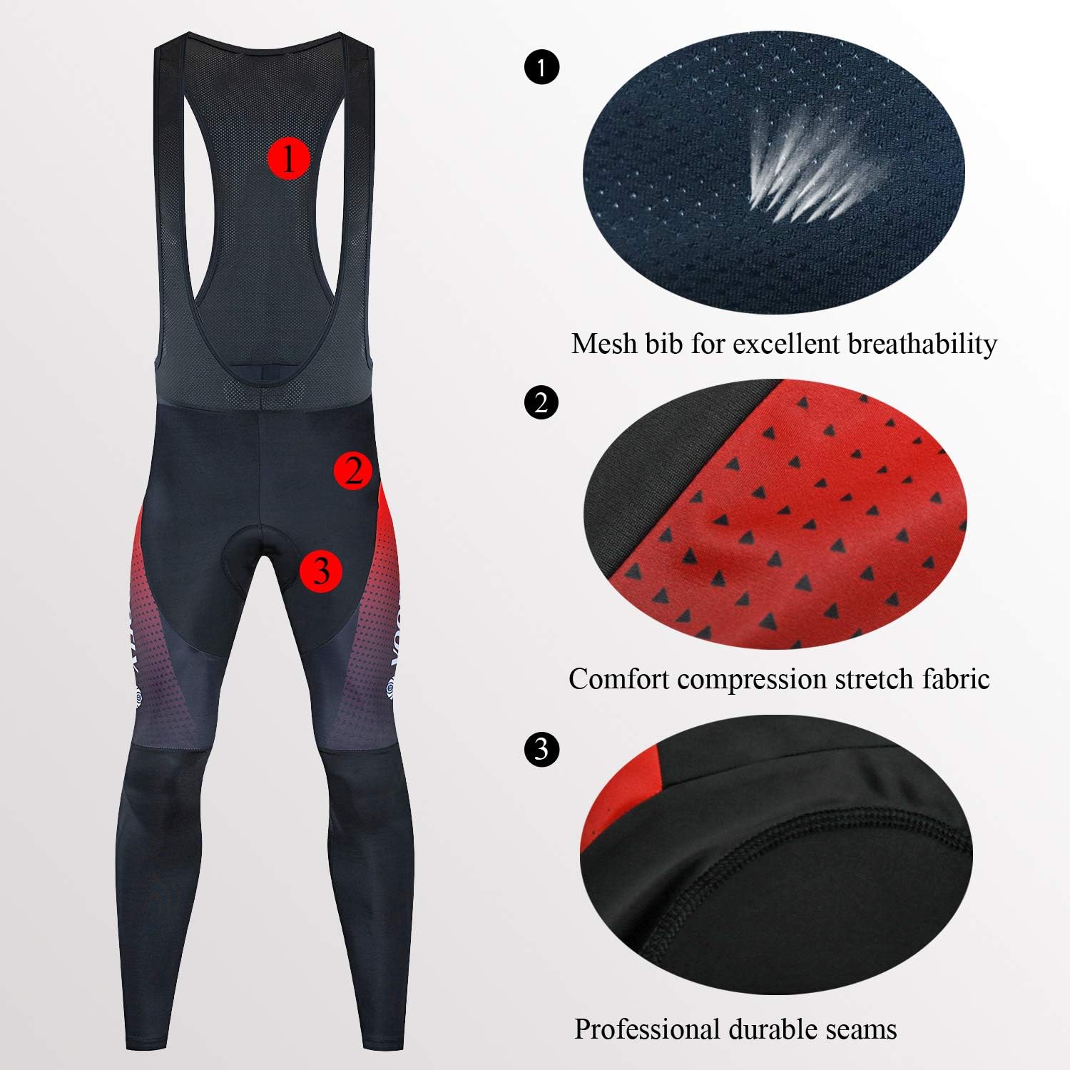voofly Cycling Bib Pants for Men Gel Padded Compression Bike Riding Leggings Stretch Bicycle Tights: Clothing