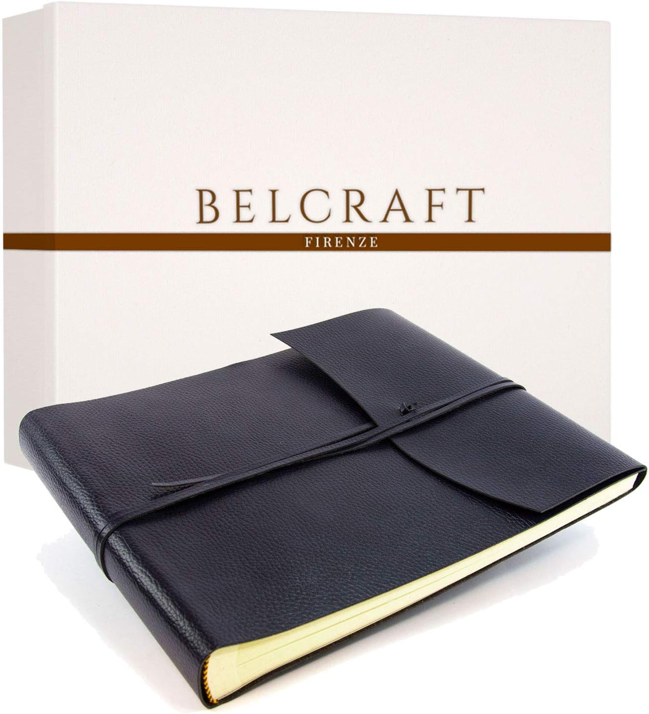 BELCRAFT Tivoli Large Recycled Leather Bound Photo Album, Landscape, MADE IN ITALY, Memory Photo Album, Scrapbook
