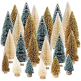 Yahpetes Christmas Trees 24 Pcs Artificial Mini Christmas Trees Miniature Pine Trees 4 Sizes Sisal Trees with Wood Base Bottl
