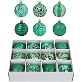 GANGLIAN 12 Pcs Christmas Ball Ornaments Green Christmas Ornaments Set for New Year Decorations Shatterproof Large Decorations Ornaments Bulk Balls 2.36 Inches Hanging Decor for Xmas Valentine's Day
