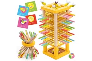 Nene Toys BeeFall Wooden Tower Game for Kids 3+ – 4-in-1 Stick Drop Bee Game with Dice & Action Cards, Rainbow Sticks Ring – 