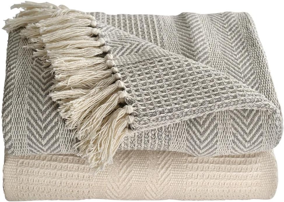 Ehc Premium Pack of 2 CrossStitch Throws for Sofa/Chair Blanket,125 x