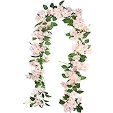 CISDUEO Artificial Cherry Blossom Flower Vine Hanging Champagne Cherry Blossom Flower Silk Garland Hanging Vines Faux Flowers for Outdoors Spring Wedding Party Home Table Centerpiece Arrangement Decor