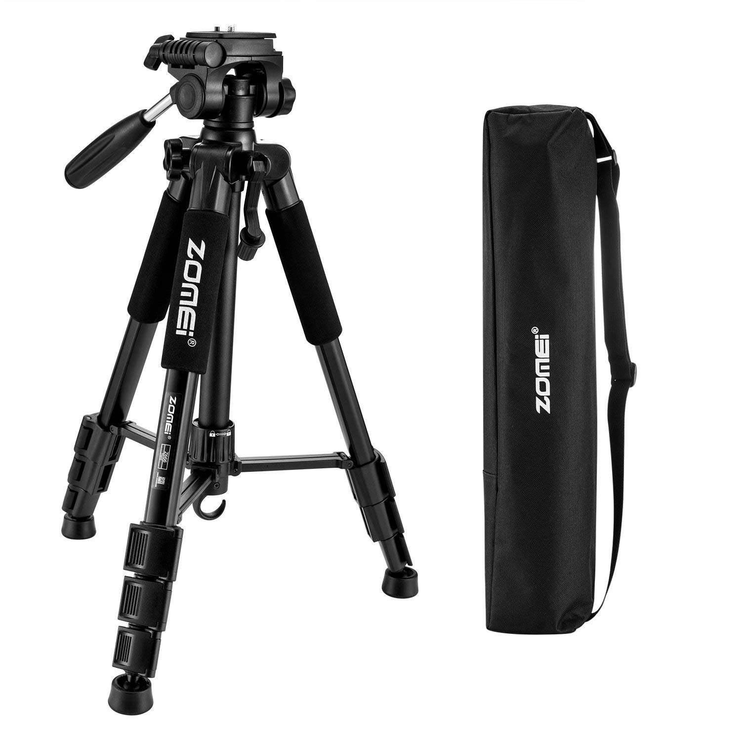ZOMEi Z666 Professional Portable Light Weight Traveler Tripod Easy Height Adjustments With Panoramic Head Includes Carrying Case For Canon Nikon Sony Olympus Camera DV