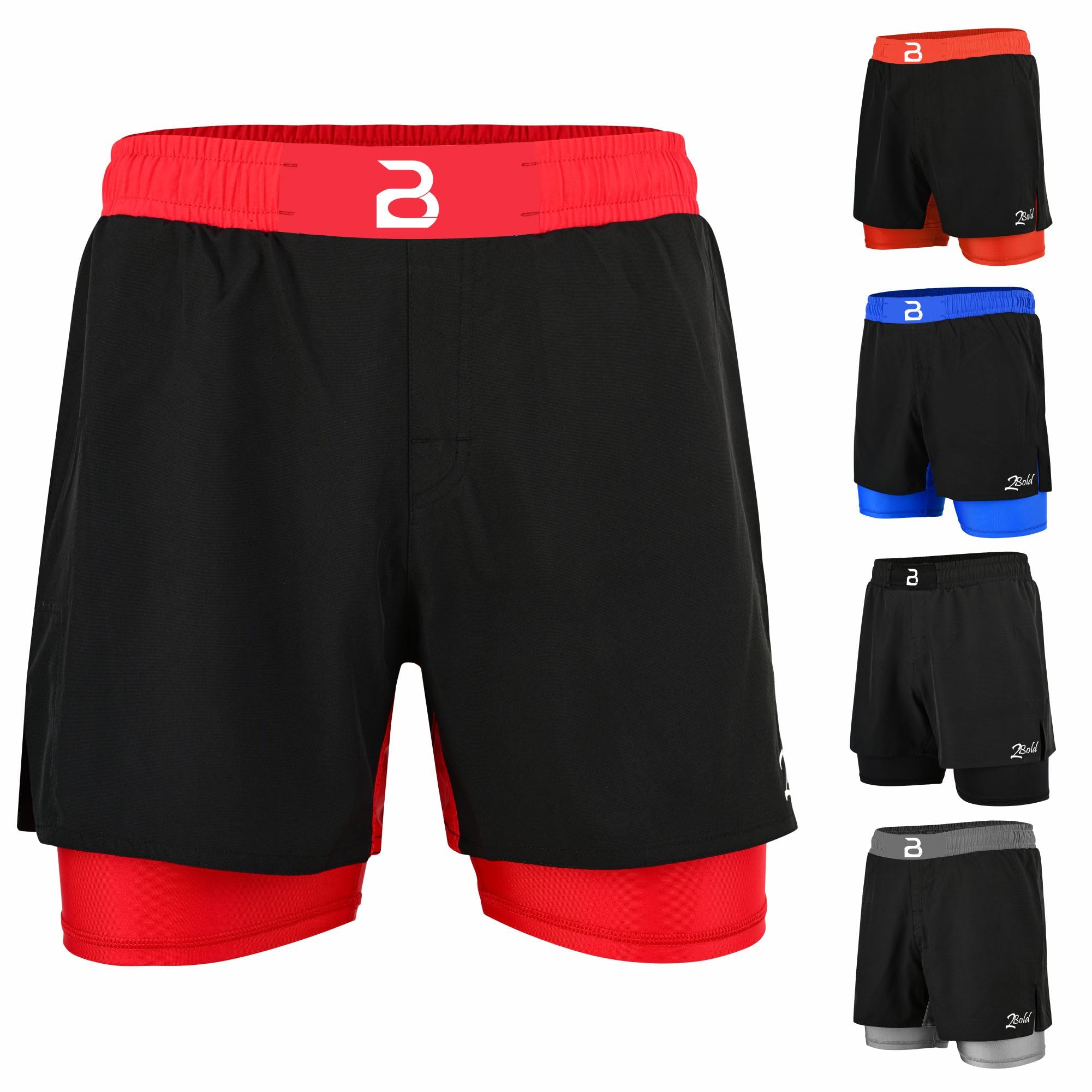 Photo 1 of 2BOLD MMA Kid’s 2 in 1 Board Shorts BJJ Built in Compression Lining Athletic Gym Boxing Jiu-Jitsu No-Gi Grappling Shorts (US, Alpha, Medium, Regular, Red)