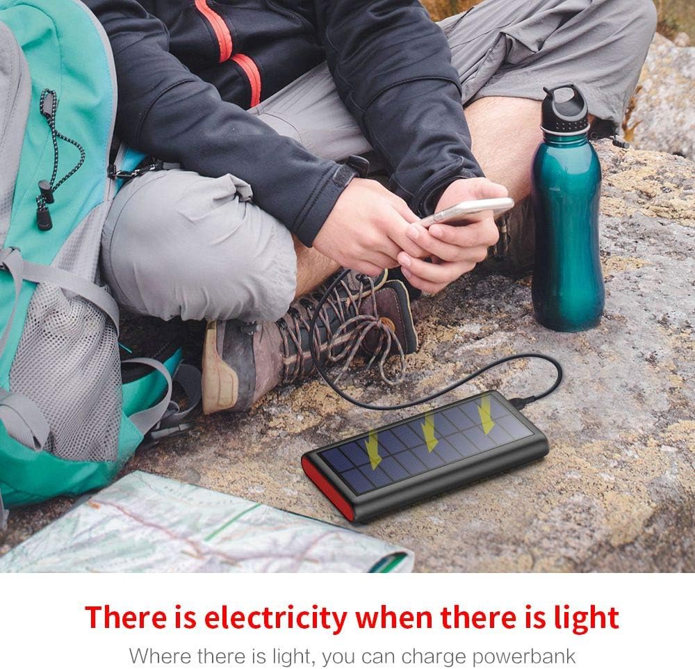 Solar Charger 26800mAh,Kilponen Outdoor Power Bank,Camping High Capacity External Backup Battery Pack with 4 LED Lights,Dual USB Ports Charging for Cellphones Tablets,iPad,GoPro Camera,GPS and More