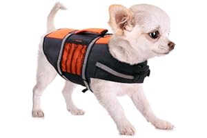 Queenmore Small Dog Life Jacket, Adjustable Pet Life Vest for Small and Medium Dogs with High Buoyancy, Rescue Handle, Reflective Bands for Boating, Canoeing, Swimming