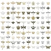 Youdiyla 100pcs Craft Supplies Mixed Butterfly Dragonfly Bee insect Charms for Jewelry Making Crafting Findings Accessory For DIY Necklace Bracelet (Mix 5 color) SN850
