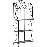 XAONIEN Antique Bronze Four-Tiered Metal Baker's Rack,Free Standing Book Shelves Plants Stand for Kitchen Patio Front Porch Dining Room Living Room,27" X 14" X 65"