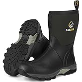 Kalkal Rubber Boots for Men, Waterproof Mid Calf Mens Rain Boots, 6mm Neoprene Insulated Mens Rubber Work Boots for Hunting Gardening Farming Fishing Mud Working, Size 7-14
