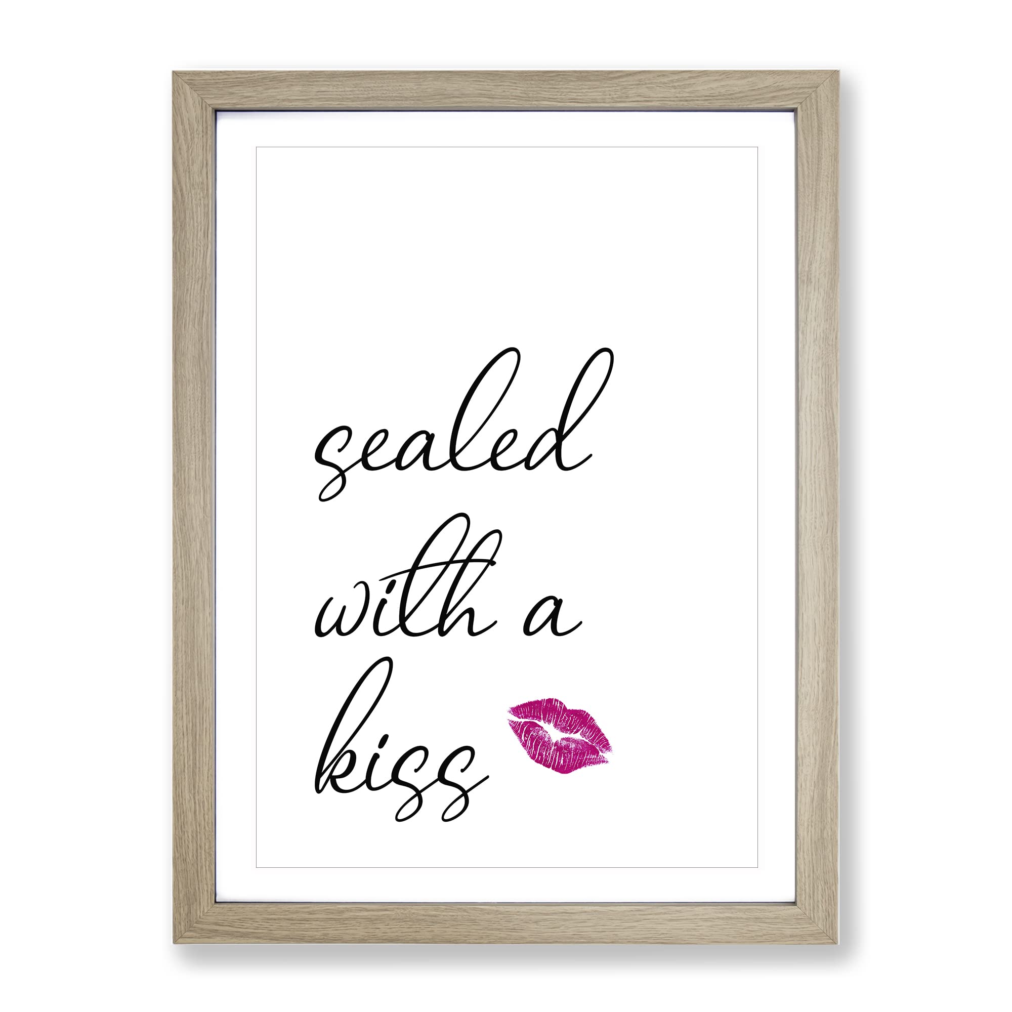 Sealed With A Kiss Typography Quote Framed Wall Art Print, Ready to Hang Picture for Living Room Bedroom Home Office Décor, Oak A3 (34 x 46 cm)