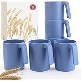 Wrova 16oz Wheat Straw Cups with handles set of 6-Plastic Cups Reusable-Unbreakable Kids Mugs-Dishwasher Safe & Microwave Safe-Ideal Plastic Mugs for Tea,Coffee,Camping,RV-Sky Blue