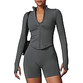 AGYMNX Women Full Zip Seamless Workout Jacket Running Yoga Slim Fit Track Workout Coat Cropped Athletic Long Sleeve Tops