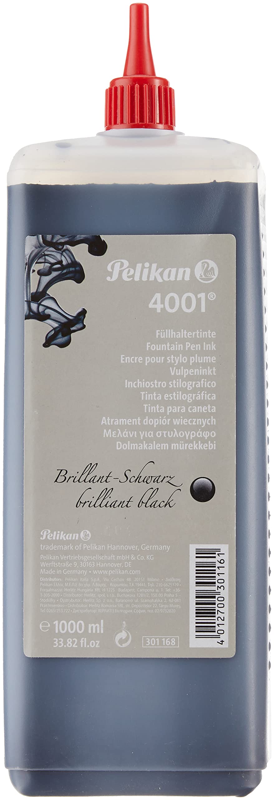 Pelikan Ink 4001 in Plastic Bottle 1000 ml Refill Bottle, Brilliant Black, Pack of 1