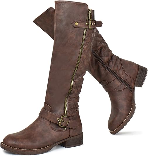 Prime Shoes Women's Knee High Western Flat Riding Boots with Buckle Straps Sexy Knee High