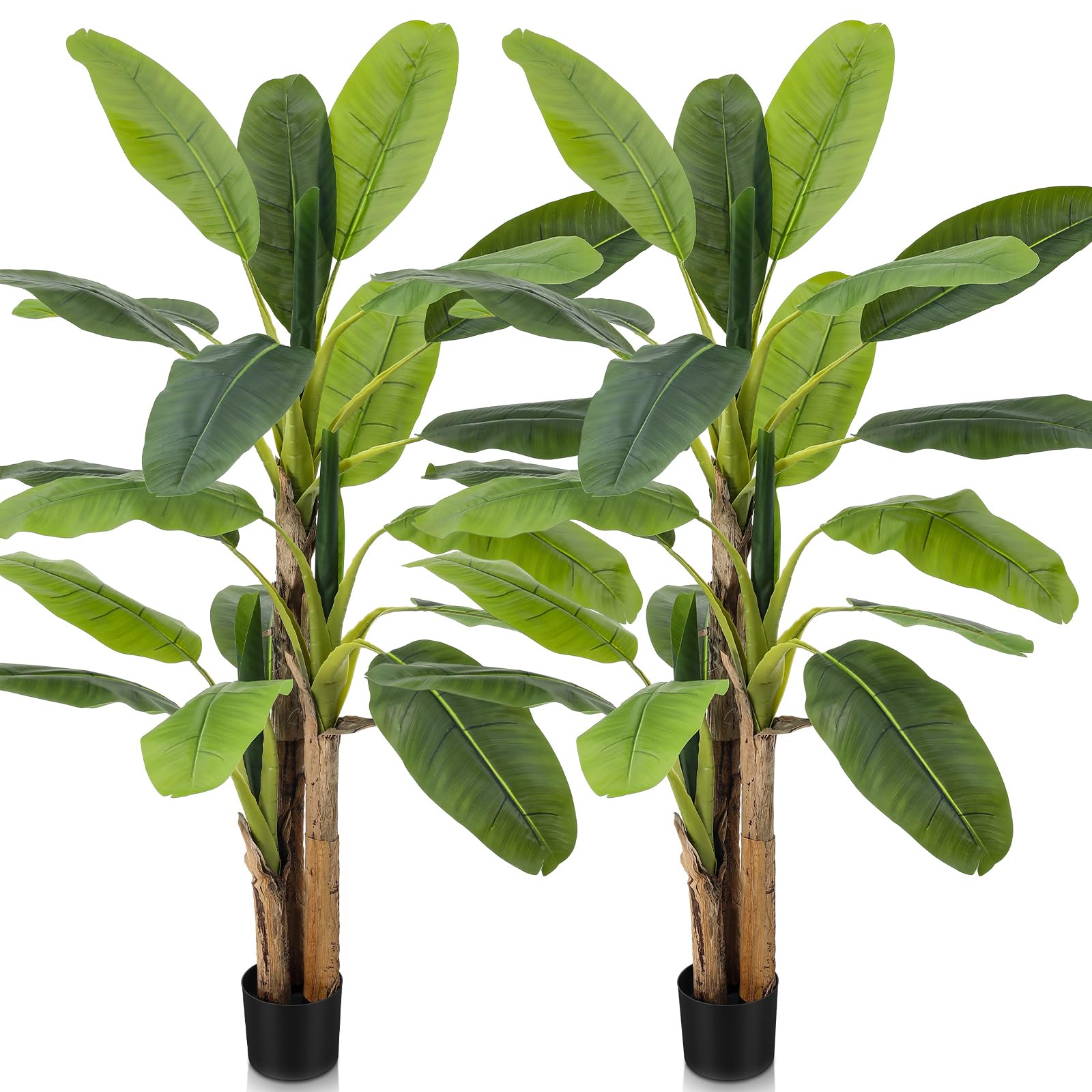 Photo 1 of Jexine 2 Pack 6 ft Artificial Banana Tree with Pot Faux Banana Plants Tall Faux Floor Leaf Plant with 3 Trunks and 19 Large Leaves for Indoor Home Office Decor Housewarming Gift