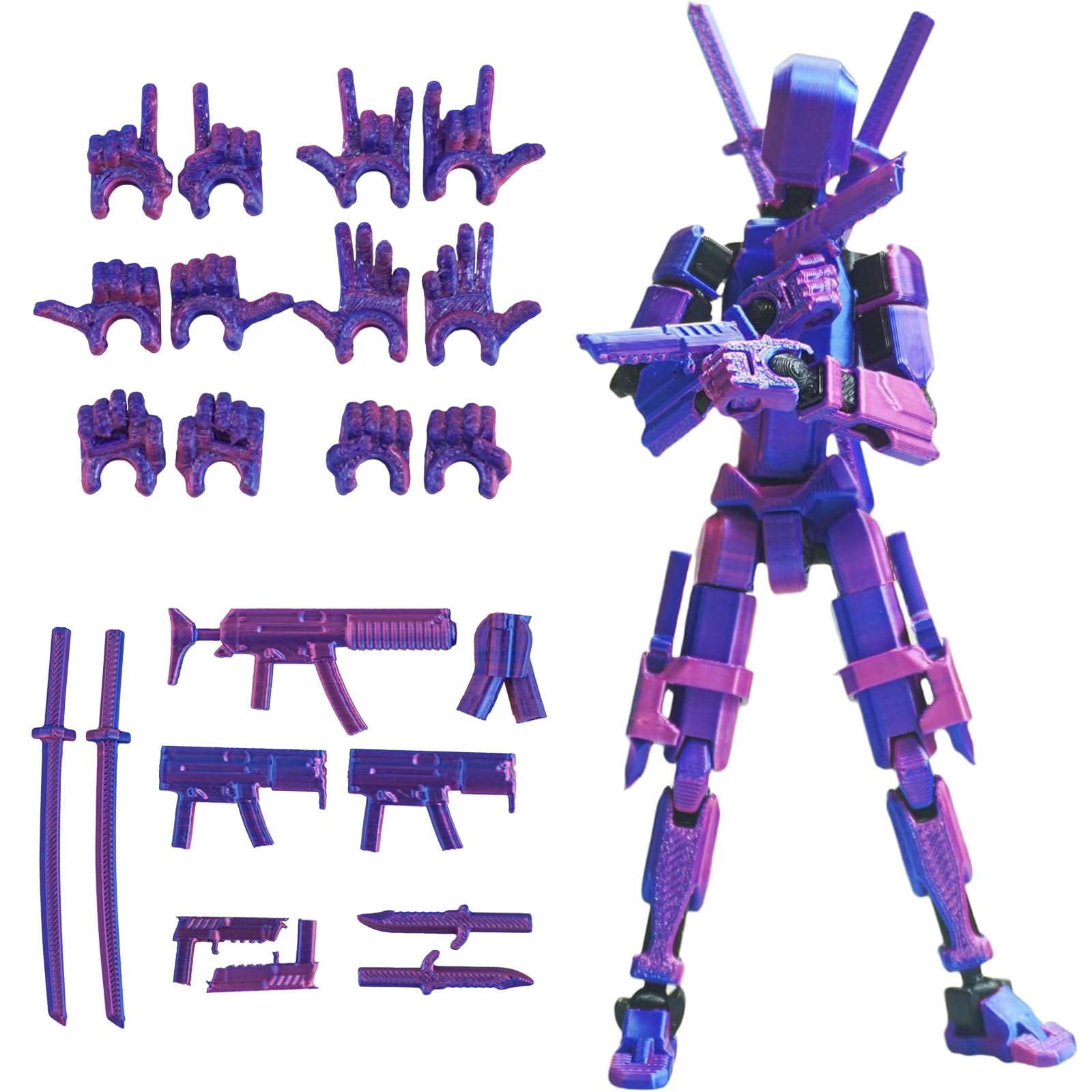 Photo 1 of Nemoro Pre-Assembly 3D Printed 5.54'' Stick Robo 13 Action Figure, Multi-Jointed Tian13, Articulated T13 Desktop Decoration,12 in 1 d13 Accessories Best Birthday Festival Gift (Blue red)