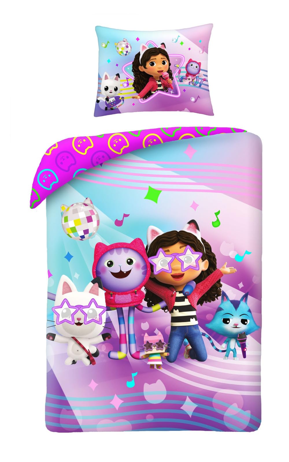 Halantex Gabby's Dollhouse Bed Set – Gabby's Dollhouse Bed Dances – Duvet Cover 140 x 200 cm with Pillowcase 70 x 90 cm – 100% Cotton Multi-Coloured