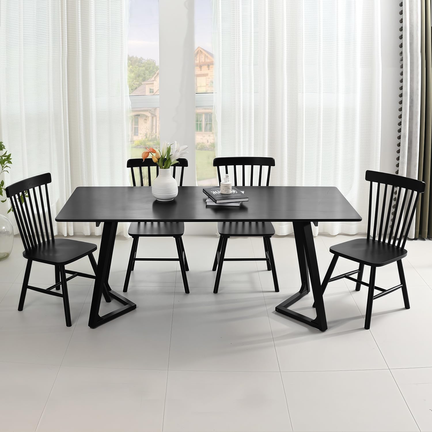 Photo 1 of *UNTESTED*
DELAVIN 59 Inch Large Solid Wood Dining Table for 4-6 People, Modern Oak Kitchen Table for 6, Farmhouse Rectangle Dining Room Table for Dining Room, Living Room, Easy Assembly, Black