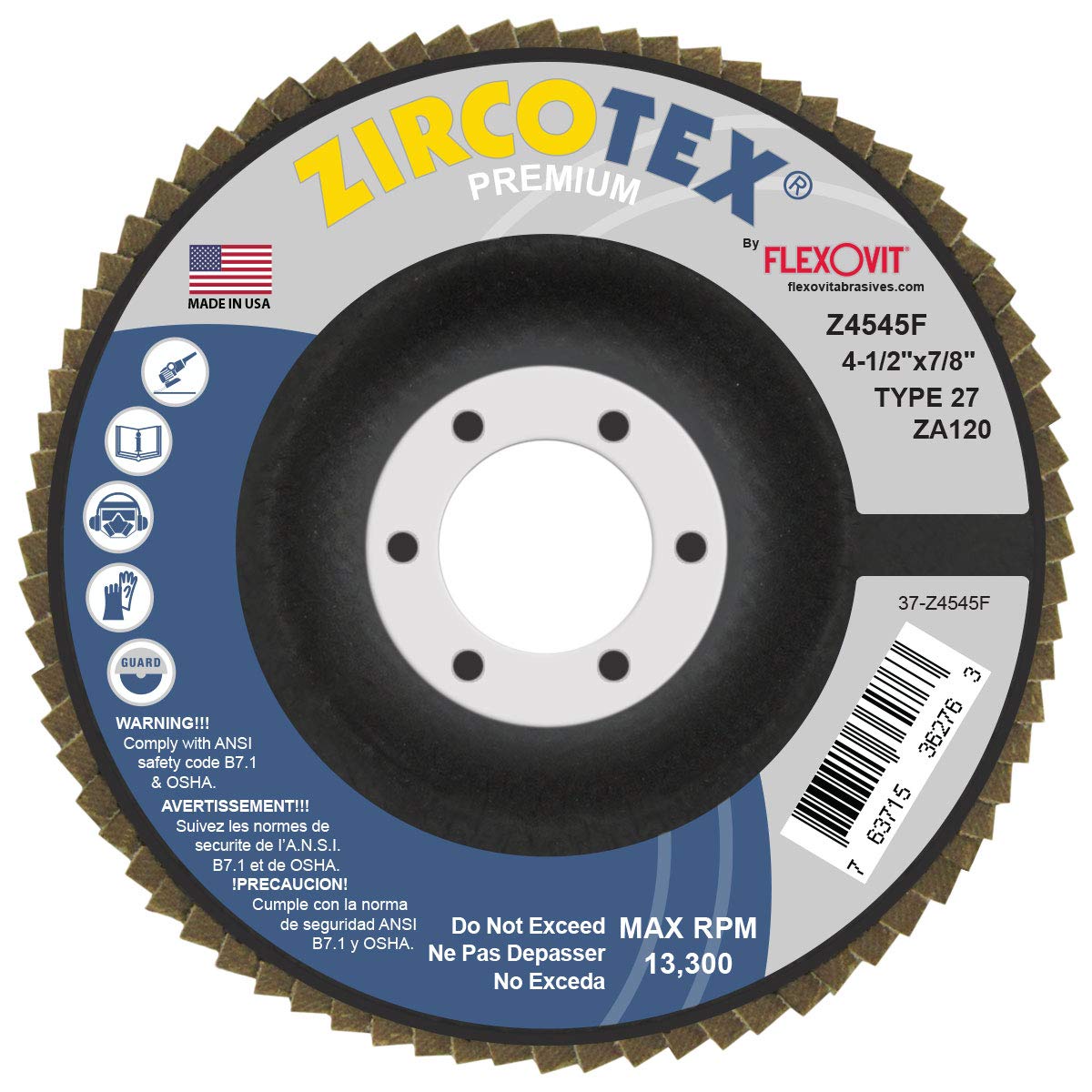 FLEXOVIT Flap DISC ZIRCOTEX 41/2"X7/8" (Z4545F) (10/Each