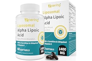 NAERING Liposomal Alpha Lipoic Acid 1400mg Softgels, ALA Supplement with L-Carnitine 1000mg, Ubiquinol (Active CoQ10) 100mg and Vitamin E 10mg,Alpha-Lipoic Acid for Antioxidants, Nerve,Energy 60 Softgels