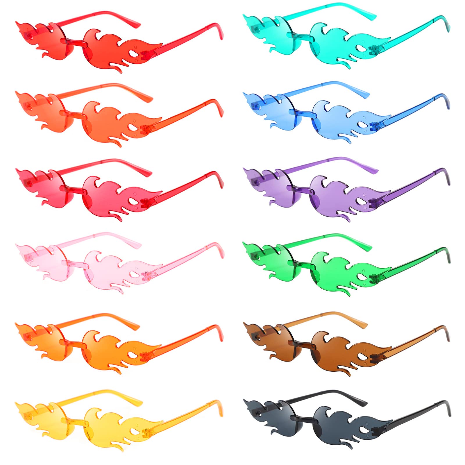 Pibupibu 12 Pack Fire Flame Sunglasses Bulk Rimless