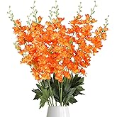 Orange Delphinium Artificial Flowers,8PCS Long Stem Silk Larkspur Flowers 33.5'' Faux Delphinium Stems for Tall Vase Home Wedding Table Decor(Orange)