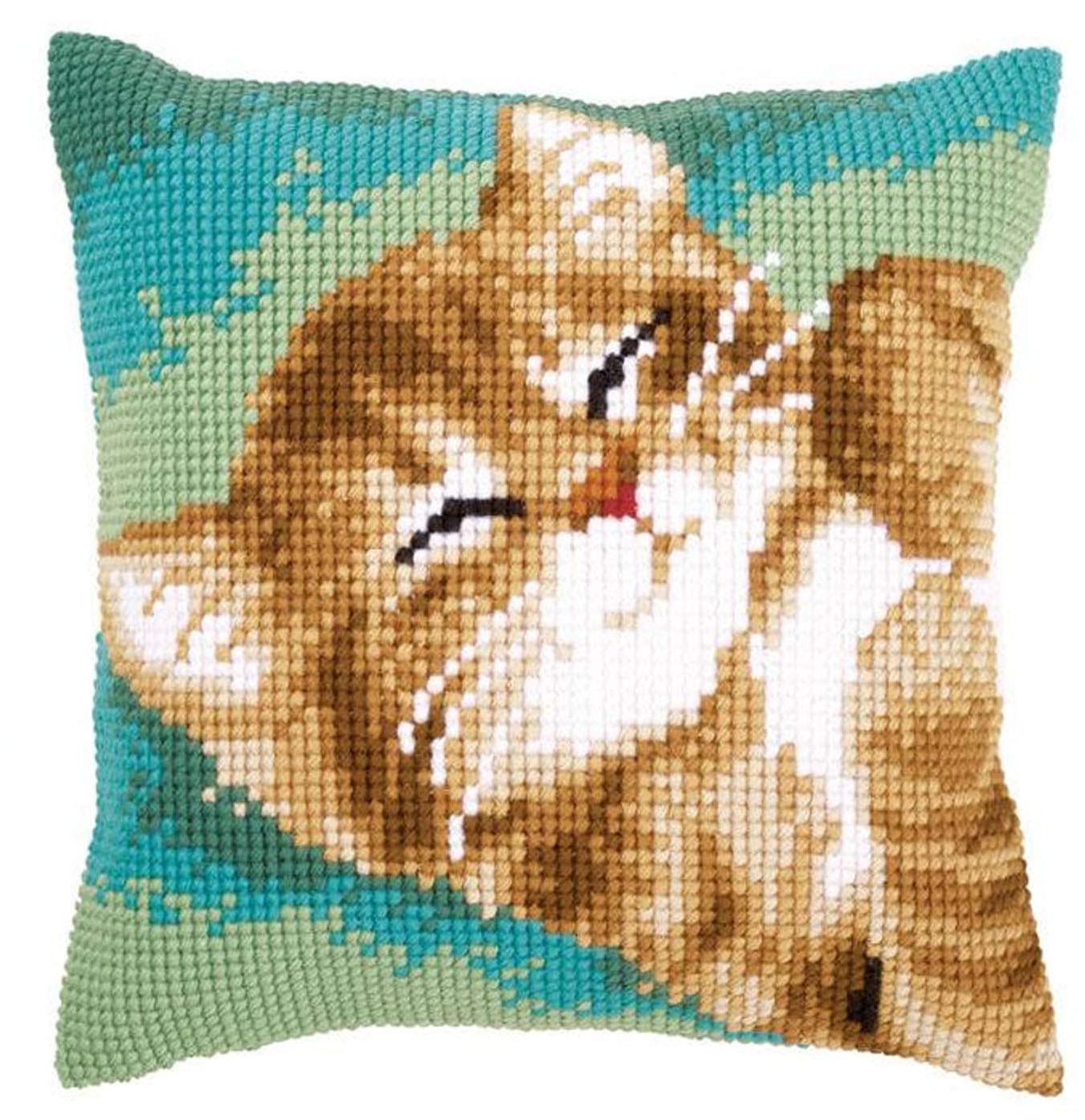 LAPATAIN Latch Hook Kits for DIY Throw Pillow Cover,Cute Cat Needlework Cushion Cover Hand Craft Crochet for Great Family 17X17inch