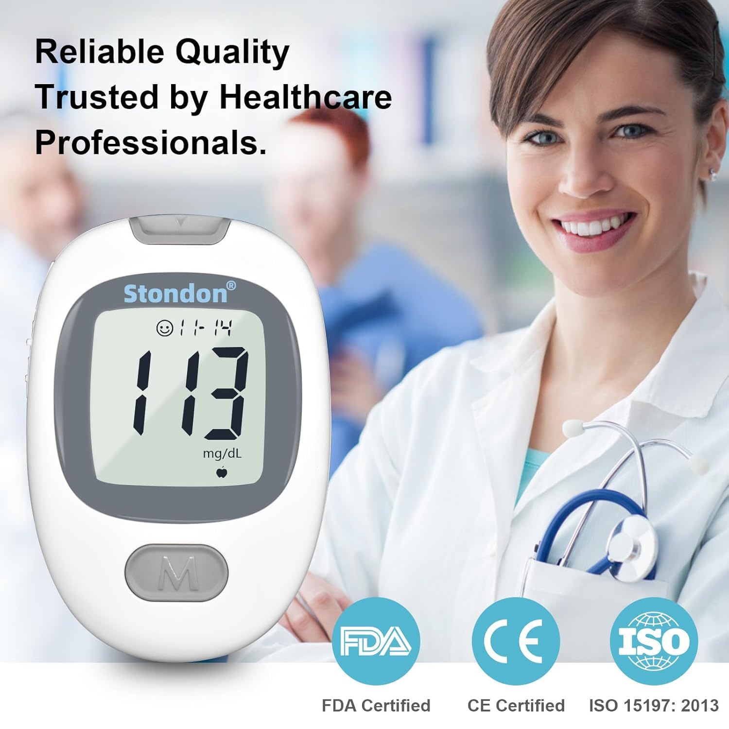 G430 Blood Glucose Monitor Kit, 50 Test Strips & 50 Lancets, 1 Control Solution, 1 Blood Sugar Monitor, 1 Lancing Device, Diabetes Testing Kit, No Coding, Large Display, Glucometer for Home Use