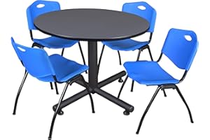 Regency Kobe 48-Inch Round Breakroom Table, Grey, and 4 M Stack Chairs, Blue
