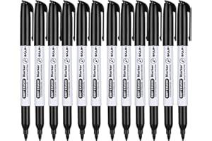 SFAIH Black Dry Erase Markers Fine Tip - 12 Pack Whiteboard Markers Standard Set For Office Teams, Teachers, Classrooms, Training Sessions | Low-Odor
