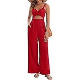 AGERWAY Womens Summer Jumpsuits Dressy Sexy V Neck Twist One Piece Outfits Sleeveless Casual Wide Leg Long Pant Rompers