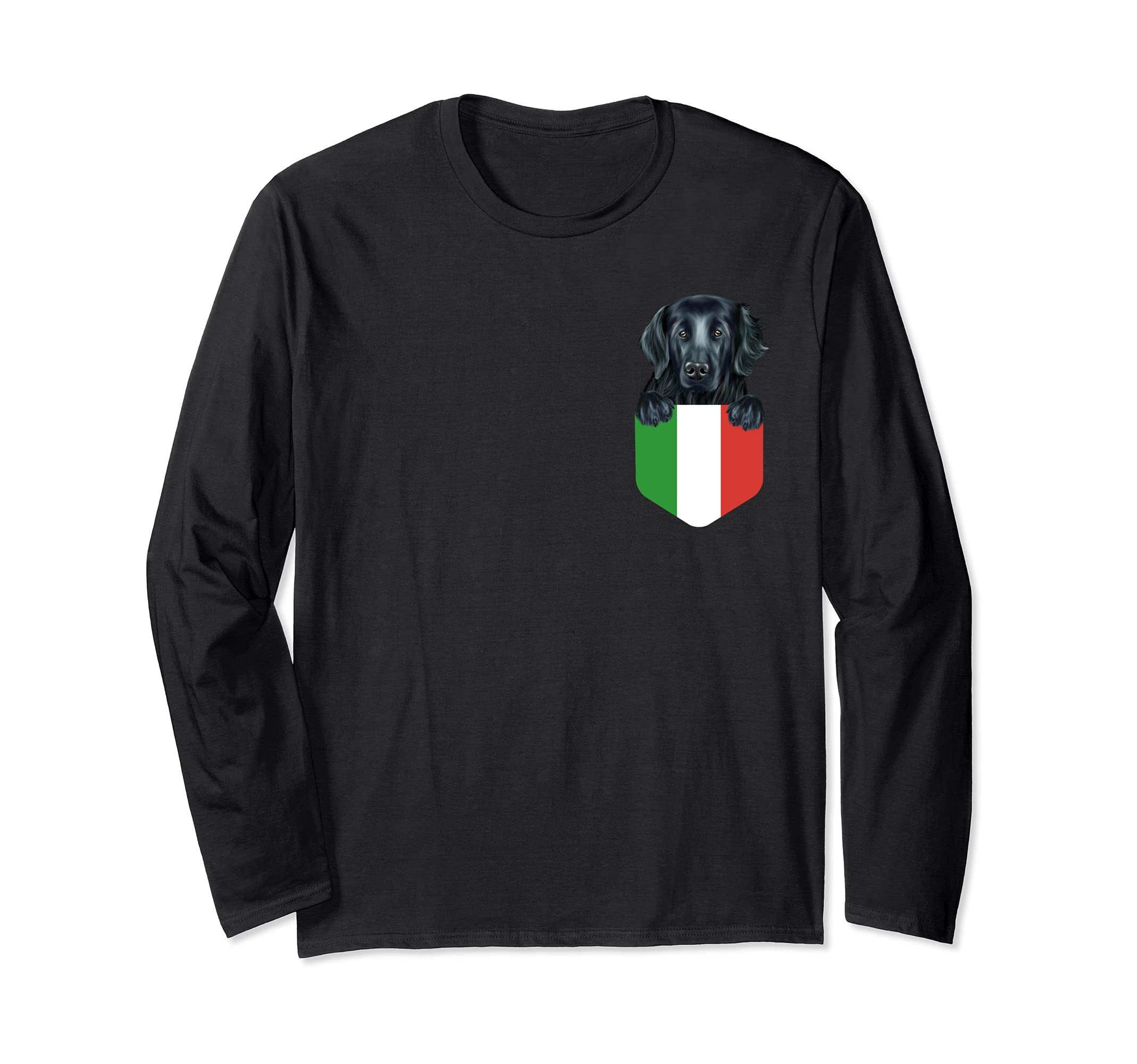 Italy Flag Flat-Coated Retriever Dog In Pocket Long Sleeve T-Shirt