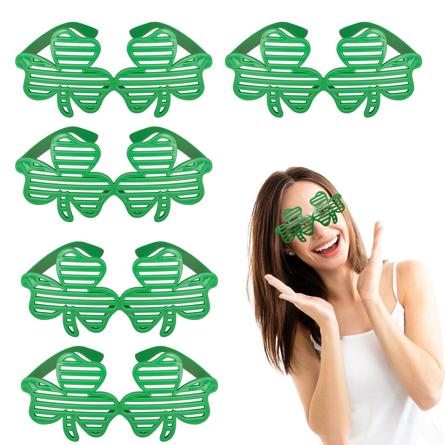 MEISH 5Pcs Shamrock Glasses Green St Patricks Day Clover Shutter Glasses Irish Party Eyeglasses Leprechaun Costume Accessories for Men Women