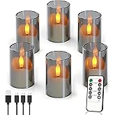 Ntewidbroansa Rechargeable Operated Acrylic LED Tealight with Remote Control and Timer,Gary Flickering Flameless Candles for Home Decor, Valentines, Holidays (Set of 6