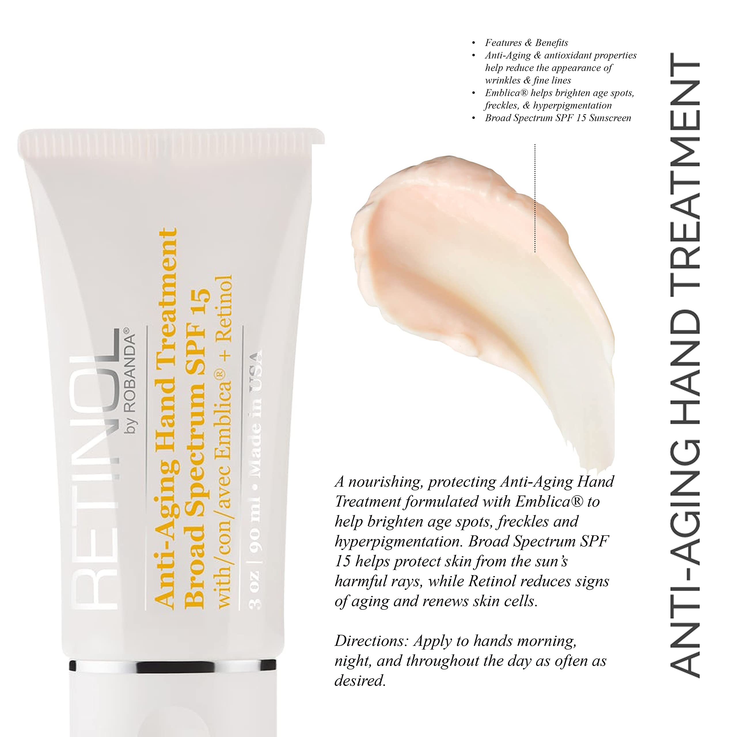 Retinol Anti-Aging Hand Cream - Hydrating & Moisturizing Hand Lotion with Anti-Aging Formula to Help Prevent Wrinkles & Reduce Fine Lines, 3 oz, Unscented