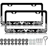 Black White Butterfly License Plate Frames - 2 Pack Butterflies Floral License Plate Holder Covers,Stainless Steel Rust-Proof Waterproof Car Decorative Tag Frame for Standard US 12x6 Inch