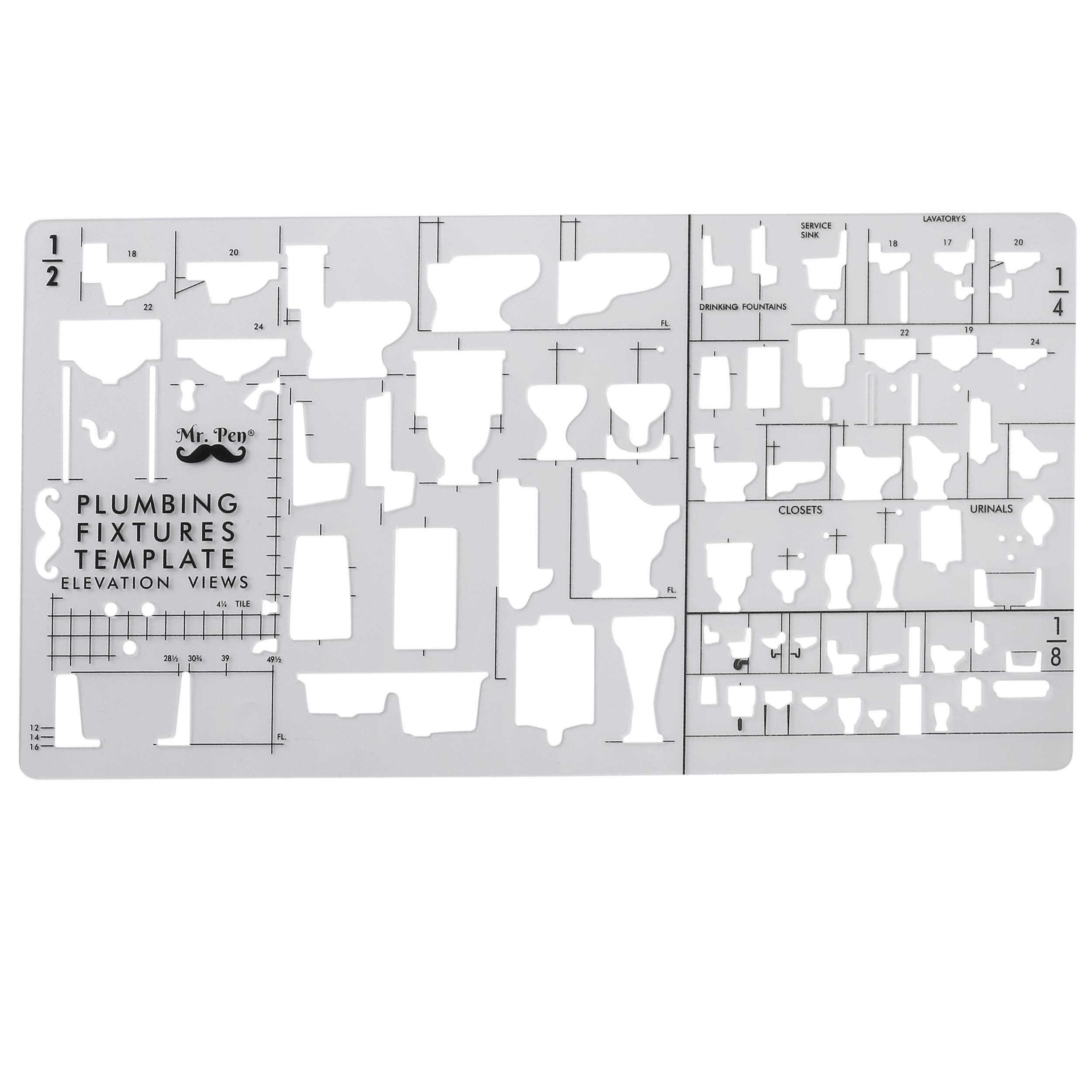 Mr. Pen Plumbing & Bathroom Design Tools - Drafting Ruler Shapes, Stencils & Fixture Templates