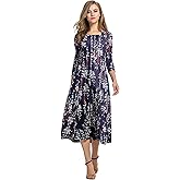 HOTOUCH Women's 3/4 Sleeve A-line and Flare Midi Long Dress