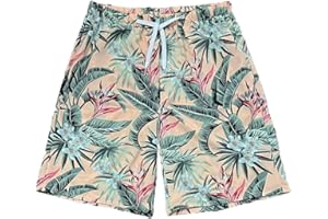 LATIOBRO Beach Shorts for Men Summer 3-Pockets Quick-Dry Tropical Tree Printing Lace-Up Beach Shorts Swim Trunks Mens