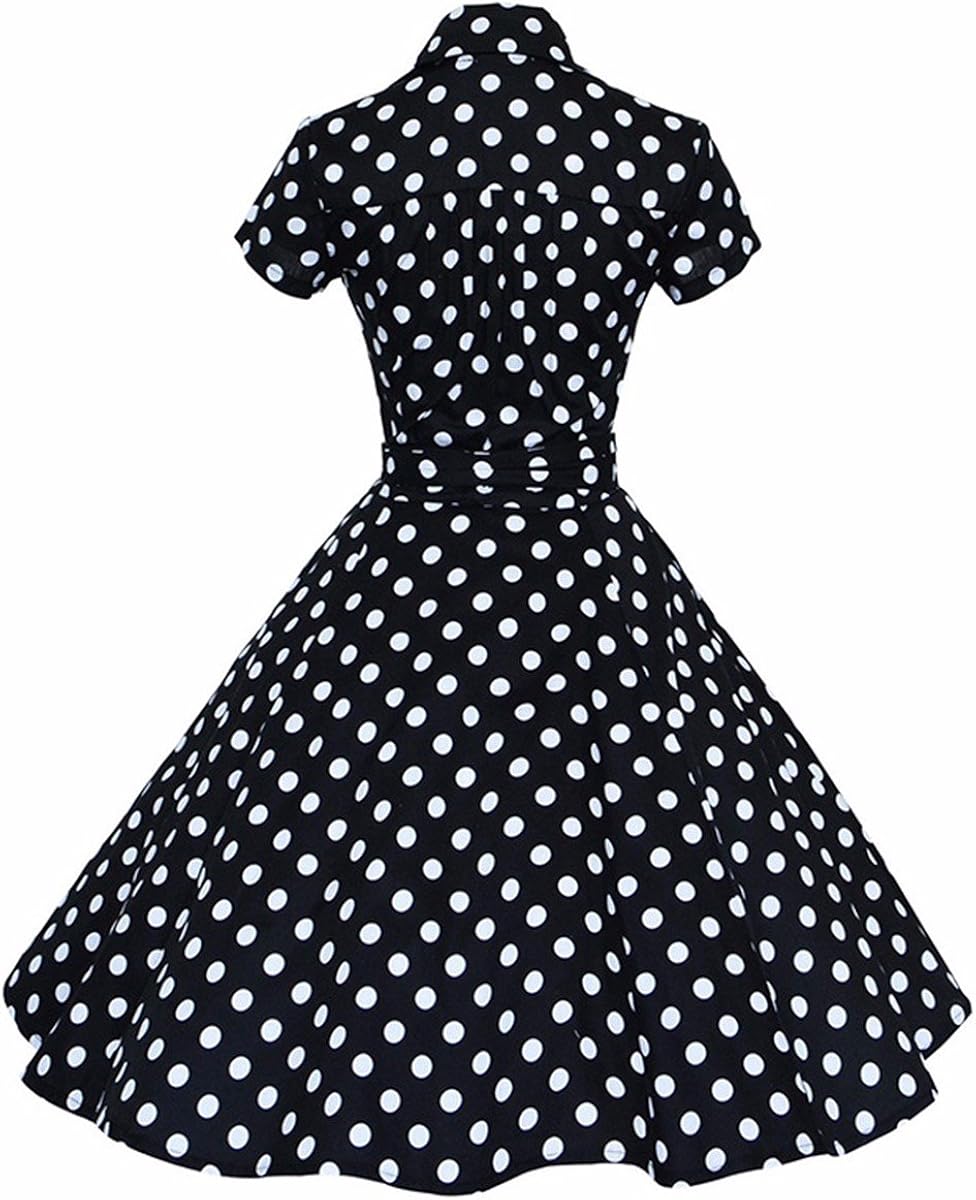 Samtree Womens Polka Dot Dresses,50s Style Short Sleeves Rockabilly Vintage Dress: Clothing