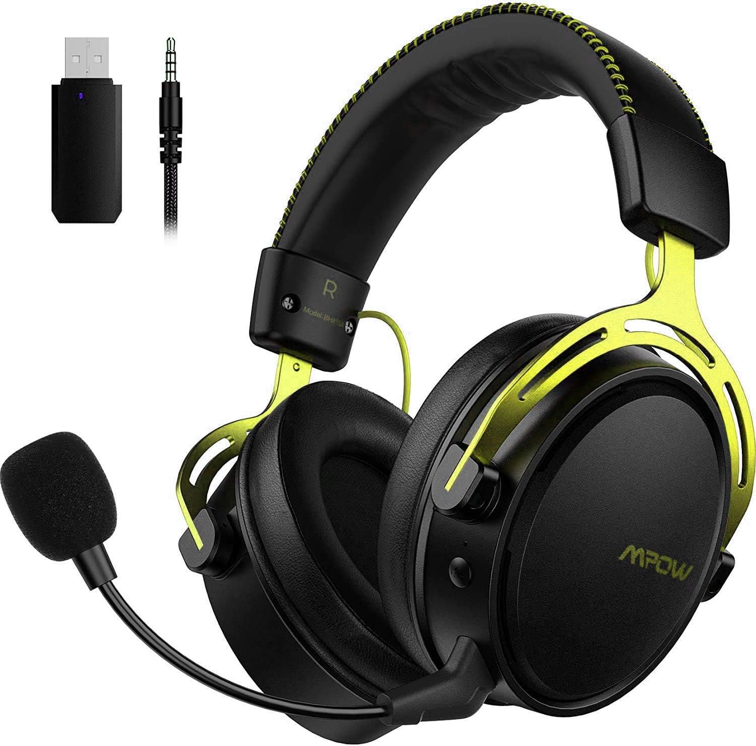 Mpow Air 2.4G Wireless Gaming Headset for PS5/PS4/PC Computer Headset with Dual Chamber Driver, Noise Cancelling Mic, 3D Bass, Ultra Light Over-Ear Gaming Headphones for Switch (Yellow)