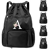CALLPIONEER Black Drawstring Bag With Shoe Compartment Gym Backpack Waterproof Oxford Fabric Swim Bags Wet Dry Separation Pocket